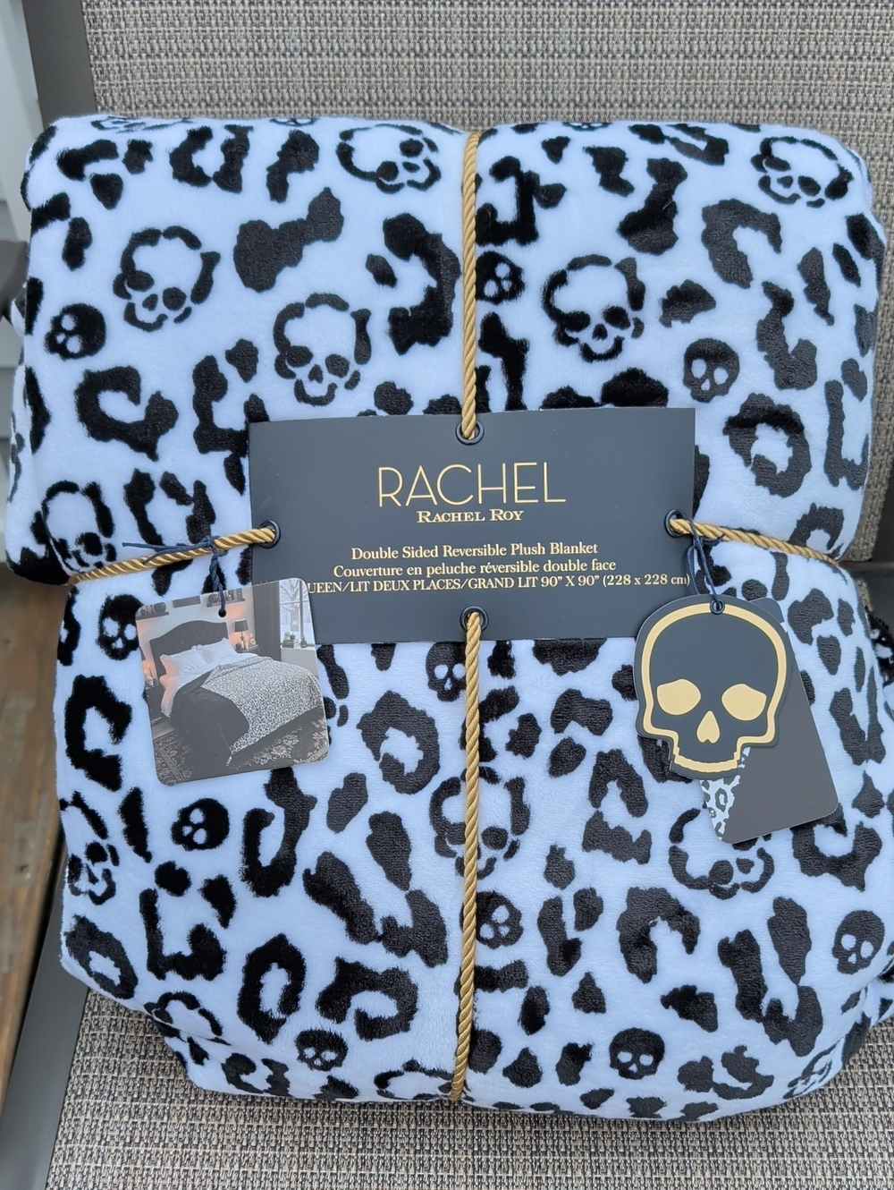 Rachel Roy "Leopard Skull" Double-Sided Reversible Plush Full/Queen Blanket NWT